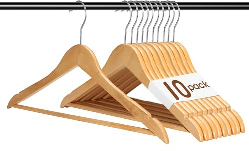 HOUSE DAY Kleiderbügel Holz Natur Kleiderbügel Jackenbügel Anzugbügel | 10 Stück Stabil Holz Kleiderbügel Kleiderbügel Drehbar Kleiderbügel Holz Breit 44,5cm aus Naturholz