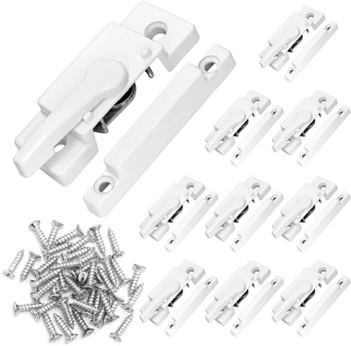 QWORK 10 Pack Sliding Window Sash Locks, Cam Action White Double Hung Window Sash Lock for Vertical and Horizontal Sliding Windows
