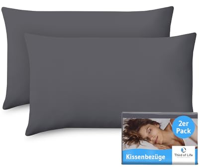 Kissenbezug 40x70 Dunkelgrau, 2-er Set Kissenbezüge, Premium Mako-Baumwolle, Kopfkissen-Bezug für 70x40 Kissen, Pillow Cover für Seitenschläferkissen/Nackenkissen, Oeko-TEX Zertifiziert