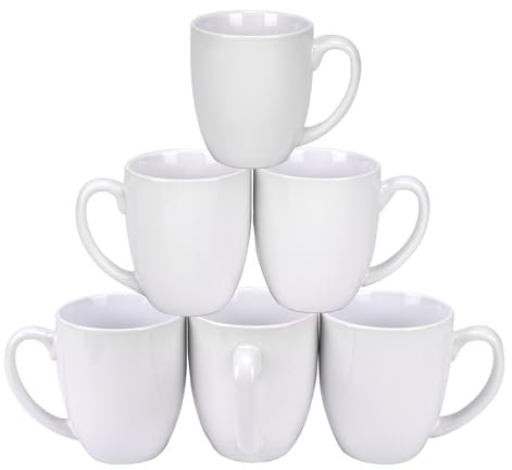 EYMPEU Mugs Sets of 6, Glossy Stoneware Coffee Mugs with Handle, 17oz/500ml White Mugs for Kitchen, Restaurant, Office, Cafe or Gift
