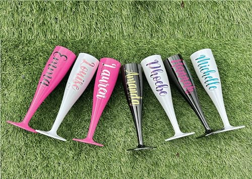 Personalised White Black Pink Prosecco Champagne Flute - Great for Prom - Wedding - Pamper - Bridesmaid - Birthday & BBQ Party (6)
