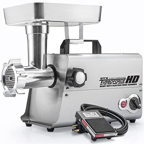 STX International Turboforce HD (Heavy Duty) 3500 Series 6-in-1 Electric Meat Grinder | Sausage Stuffer | Kubbe Maker | Foot Pedal | 5 Grinding Plates | Stainless Steel Blades & More Included