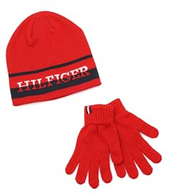 Tommy Hilfiger Conjunto de gorro y guantes divididos para niños, rojo (tommy red), 8