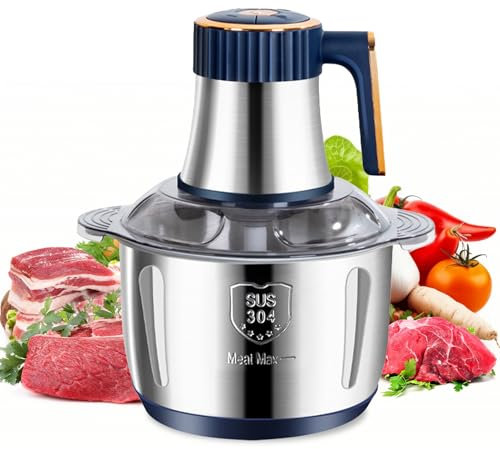 5L Meat Grinder with 6 Blades, 5 Speed Adjustable Food Grinder, 500W Stainless Steel Food Chopper for Meat Vegetables Fruits (blue)