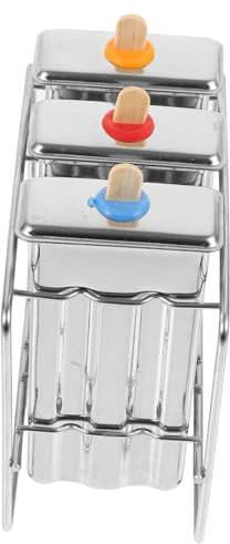 KICHOUSE Molde Para Paletas De Helado Acero Inoxidable 3 Cavidades Plano Doble Soporte Metálico Para Paletas Caseras Hielo Rápido Desmolde Niños Uso Doméstico