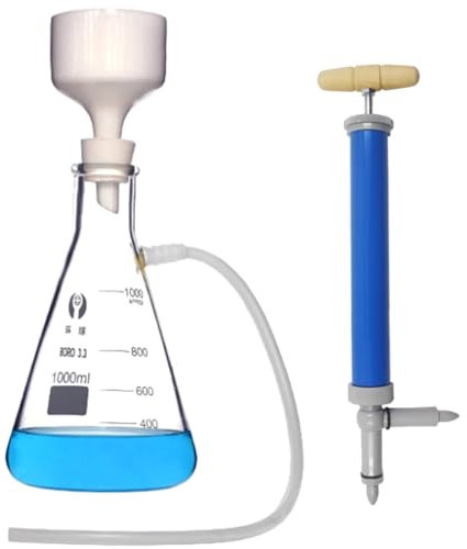 Kit completo di filtrazione sottovuoto con fiasco filtrante, pompa sottovuoto a mano e imbuto Buchner (250ml)