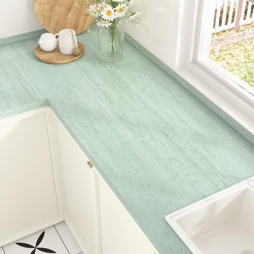 Yullpaper Tapete Grün Selbstklebend Klebefolie Holzoptik für Arbeitsplatte Küche Grüne Holztapete Vintage Möbelfolie Holz Wand Tapeten Abwaschbare Küchenfolie Selbstklebend für Schränke 40cm x 200cm