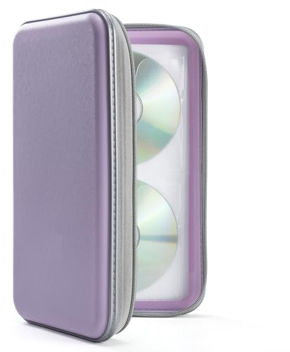 DVSICK DVD-fodral, 96 kapacitet plast CD-hållare fodral bärbar resa skyddande dragkedja DVD-fodral hållare för bilförvaring plånbok väska (lavendel)