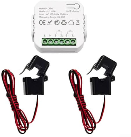 Hasaller Moniteur d'énergie - Moniteur de consommation d'électricité - Compteur intelligent - Moniteur de performance bidirectionnel intelligent avec pince de capteur de courant CT (2CT)