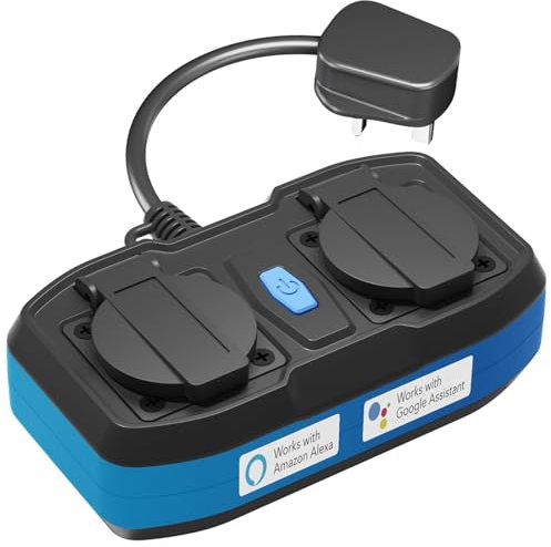 HBN 13A Outdoor Smart Plug that Work with Alexa&Google Assistant,Waterproof Double Sockets with Voice Control&APP Control,IP44 Smart Life Wifi Plugs
