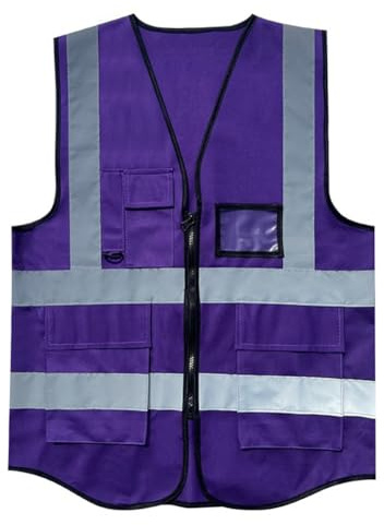 Wisafory Warnweste für Damen und Herren Reflektierendes Sicherheitsweste Hohe Sichtbarkeit Fahrradweste Arbeitsweste mit Multi-Pocket Workwear Jacke für Sport Laufen Fahrrad Schule Auto Lila