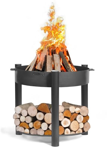 gartendekoparadies.de Brasero haut de 60 cm avec étagère en bois – Barbecue, foyer et source de chaleur – En acier, fait à la main, résistant aux intempéries, stable