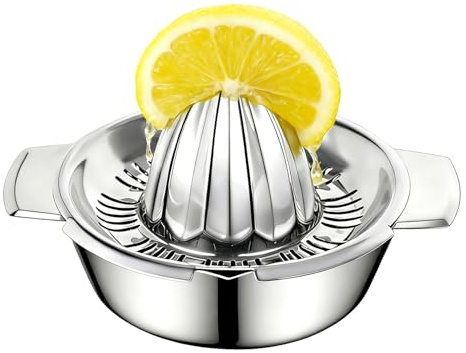 Lemon Zitrus Saftpresse Zitronenpresse mit Behälter 435ml, Edelstahl 18/8 Manueller Zitruspresse Saftpresse Werkzeug für Orangen und Zitronen