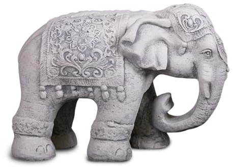 gartendekoparadies.de Indischer Elefant Gartenfigur aus Steinguss, H. 25 cm, 13 kg, Grau, Traditionelles Design, frostsicher