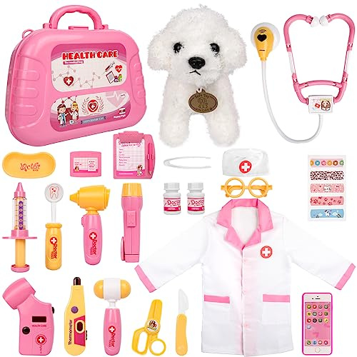 MELAND Doctors Set for Kids, Toddlers Vet Set with Plush Dog, Storage Case for 3 4 5 6 Year Old Girls, Doctor Role Play Toys for Girls Birthday Xmas Gifts