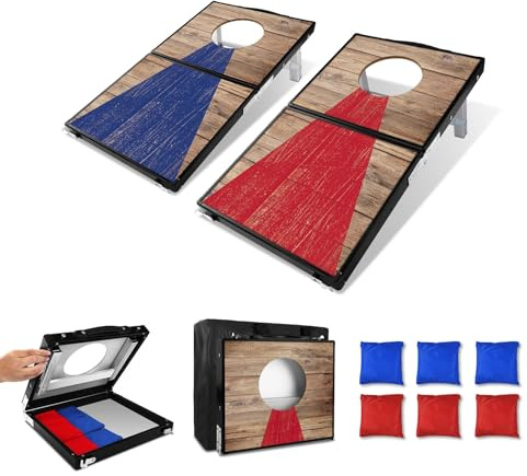 Cornhole Board Set – Aluminium, faltbar, 61 x 30,5 cm, mit 6 Sitzsäcken, tragbar für Erwachsene, Indoor/Outdoor, Reisen, Strand und Camping