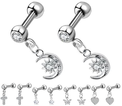 BESPORTBLE 10 pezzi piccoli pendenti croce stelle farfalla cuore forma orecchio cartilagine chirurgico acciaio inossidabile orecchini a perno orecchio trago padiglione auricolare naso labbro piercing