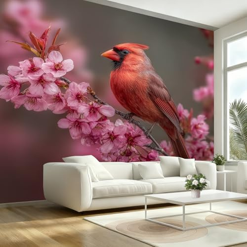 Papier Peint Panoramique Cerisiers En Fleurs Japonais Animaux Oiseaux Tapisserie Murale Mural Pour Décoration Murale Plantes et Fleurs Papier Peint Chambre Enfant Stickers Cuisine 500x280cm(L x H)