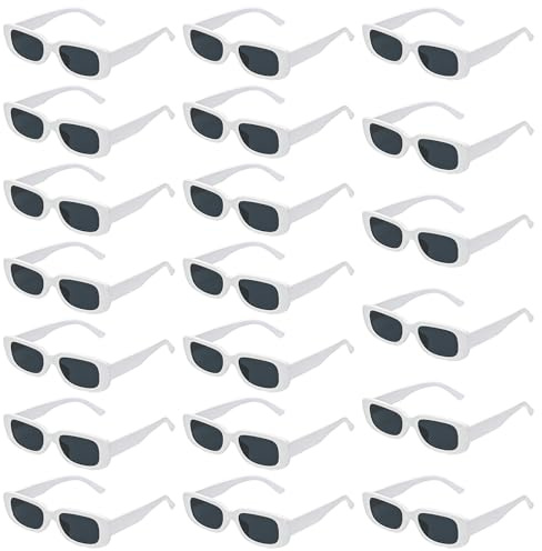 Demlaka 20 Stück Vintage Rechteckige Sonnenbrille: Retro Sonnenbrillen Set, Trendy Brille für Damen Herren, Modische Retro-Brille mit UV Schutz, Sonnenbrille für Party, Geburtstag, Konzerte, Weiß