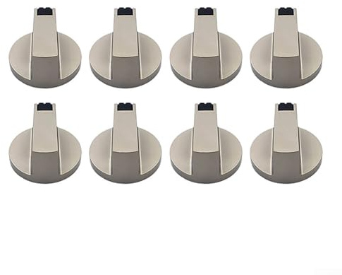 Lot de 8 boutons de cuisinière en métal de 6 mm pour cuisinières à gaz, fours, plaques de cuisson et cuisinières électriques – Boutons de contrôle en alliage de zinc argenté avec ajustement d'axe D