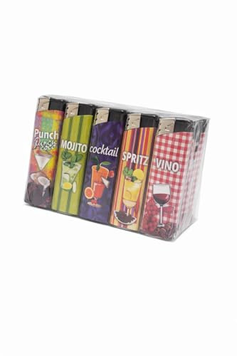 Accendini Elettronici Assortiti – Mix Grafiche e Colori – Fiamma Elettronica Affidabile – Resistenti, Tascabili e Riutilizzabili – Confezione Multipla - 50 pezzi