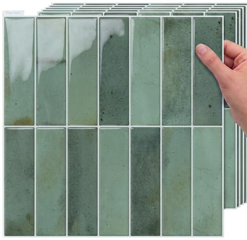 TradeDownCo Peel & Stick Wall Tiles (10 Sheets) - Premium Self-Adhesive Tile Stickers for Kitchen, Bathrooms, Laundry Rooms and More, 12x12/30x30cm, Glossy Manor Green