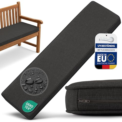 Beautissu Bankauflage Outdoor Bankkissen Gartenbank Sitzkissen waschbar | 150x40cm Anthrazit 5cm dick Wetterfest UV-Beständig Pflegeleicht Bankpolster Bezug abnehmbar Gartenmöbel Sitzauflage Calme BK