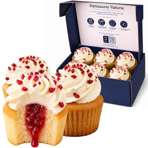 Patisserie Valerie Raspberry Royale Cupcake Gift Box, 6 Cupcakes | Lighter Piped Frosting, Average 40% Less Sugar*, Fruit Jam Centre, Freeze-Dried Fruit, Frozen Delivery