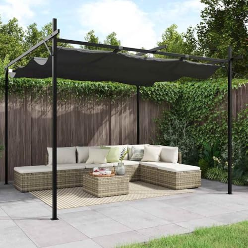 Pergola mit Schiebedach Anthrazit Stabiler Stahlrahmen 295x292x230 cm Pavillon für Garten Partyzelt und Grillpavillon mit UV-beständigem Polyesterdach flexibel einstellbar