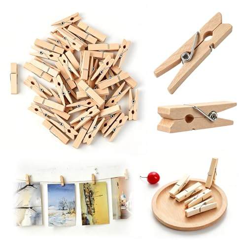Sylalxeba Lote de 50 Pinzas de Madera Pequeñas, Pinzas Miniatura para Fotos, Cuerdas, Manualidades y Oficina, Naturales, 3.5 x 0.7 cm