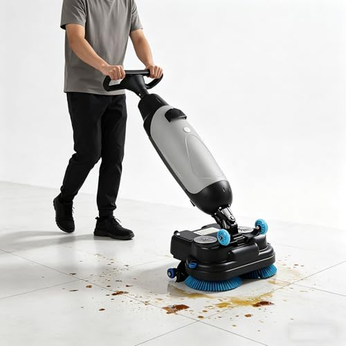 GESAIDES Lavasciuga Pavimenti Professionale da 17 con Doppio Disco Spazzola, Alimentata a Batteria, Multifunzione, con Rotazione a 360°, Copertura di 13000 Piedi Quadrati, Adatta per Piastrelle Gray