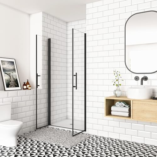 Acezanble Duschtür Nischentür 120 x 195cm Pendeltür 6mm ESG Nano Glas Schwingtür Doppeltür Schwarz