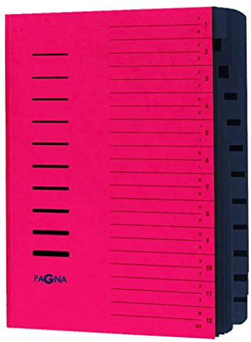 Pagna 24122-01 Ordnungsmappe 12-teilig Pressspan, Eckspanngummi, schwarzes Griffregister Aufdruck 1-12/A-Z auf dem Deckel, rot