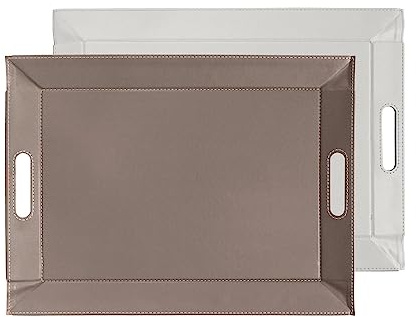 FREEFORM Duo Wendetablett 55x41 cm, Kunstleder, Weiß/Taupe, 2-seitig | Tischset, 2-farbig wendbar, platzsparend flach lagerbar, hitzebeständig bis 90 °C, pflegeleicht, elegant, langlebig, 540 g