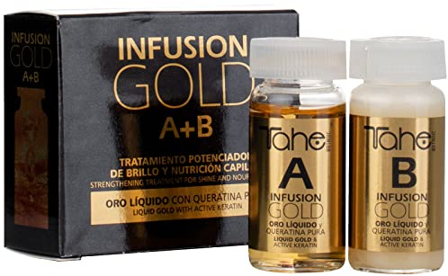 Tahe Infusion Gold Tratamiento Capilar Potenciador de Brillo y Nutrición con Oro Líquido y Queratina Pura, 2 x 10 ml