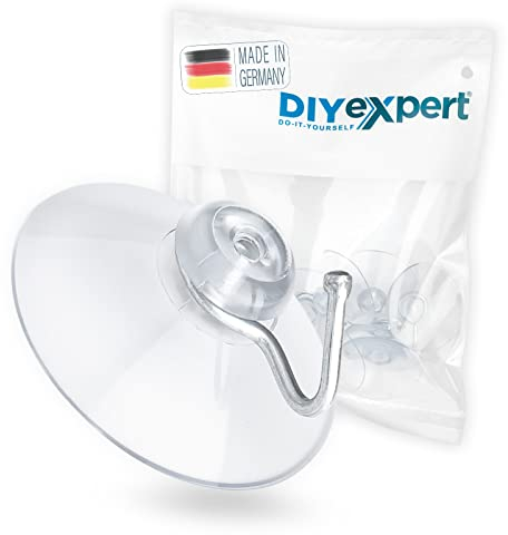 DIYexpert 10 ganci a ventosa Ø 40 mm – come gancio da parete con ventosa e gancio in metallo – ideale per bagno, cucina – su piastrelle di vetro a specchio