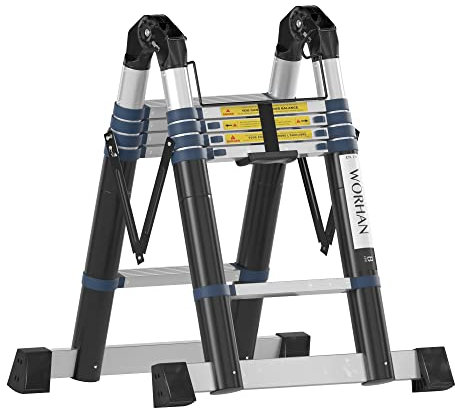 WORHAN® Echelle 3.2m Télescopique Aluminium Anodisé Modulable Pliable Polyvalente Escabeau Solide 320cm (3.2m B-Line) K3.2B