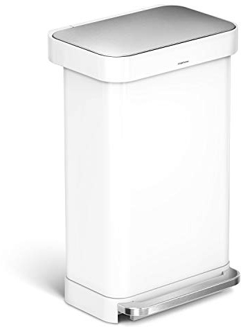 simplehuman Kitchen Trash Can with Lid, Touchless Waste Bin, Large 45 Liter, Rectangular, White Stainless Steel
