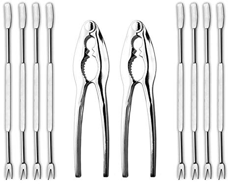 Hiware Hummer-Zangen und Spieß-Set, Edelstahl Meeresfrüchte-Knacker- & Gabel-Set, spülmaschinenfest, 10-teilig
