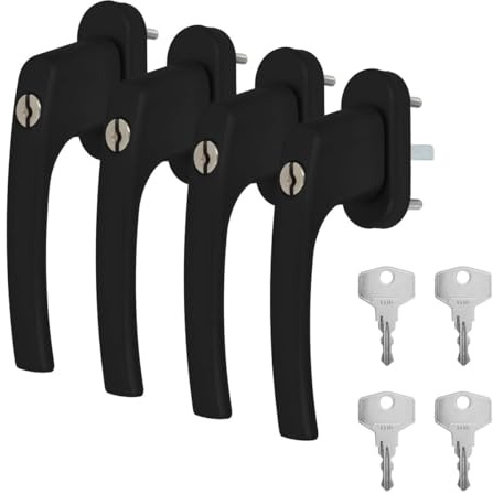 4 x Alu Fenstergriff in Schwarz RAL 9005 abschließbar - Stiftlänge 40mm