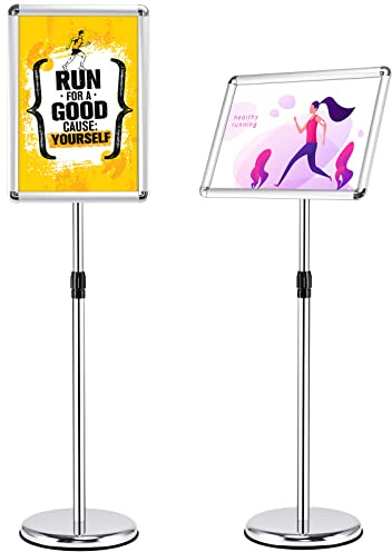 COSTWAY Porte Affiche sur Pied A4, Présentoir sur Pied Rotation 360 Degrés, Hauteur Réglable 83-130 cm, Cadre en Alliage d'Aluminium, Tube en Acier INOX, Support Affichage A4 Intérieur Extérieur