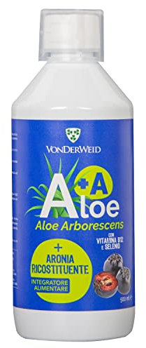 Vonderweid A+A - Succo di Aloe Arborescens + Succo di Aronia, Integratore Alimentare Ricostituente per Difese Immunitarie con Vitamina B12 e Selenio, 500 ML