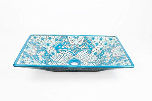 Cerames Lorena - Talavera Türkises waschbecken mexikanisch | Aufsatzwaschbecken 55 x 36 x 11 cm | Waschschale aus Mexiko für Badezimmer, rustikale Küche