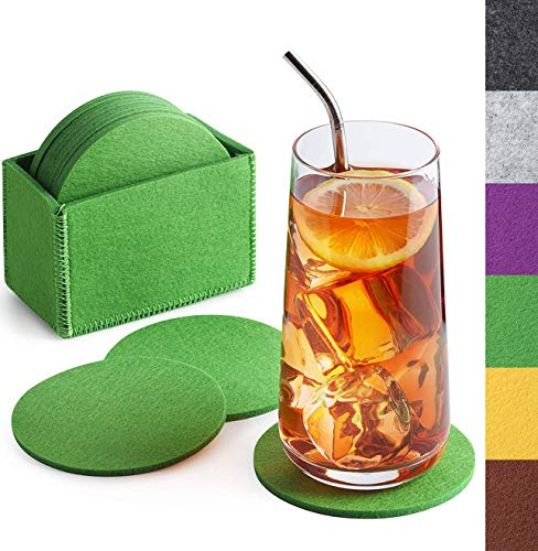 Sidorenko Posavasos de fieltro redondo para vasos - Juego de 10 incl. caja - Posavasos de diseño en verde para bebidas, copas, bar, vaso - Posavasos de fieltro de mesa premium