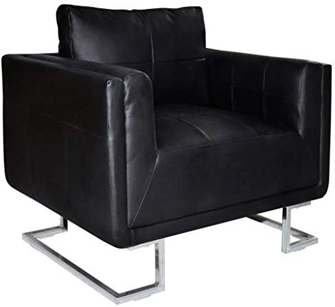 yorten Ledersessel Würfel-Sessel mit Verchromten Füßen Polstersessel Loungesessel aus Kunstleder 85,5 x 63 x 74 cm (B x T x H) Schwarz