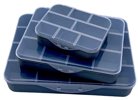MIJOMA 3-tlg Set Sortierboxen für Kleinteile Aufbewahrungsbox Sortimentskasten Sortierbox Ordnungs-Box, mit Deckel, Kunststoff, 25x19x4cm, 19x14.5x3.5cm, 12x9x3cm