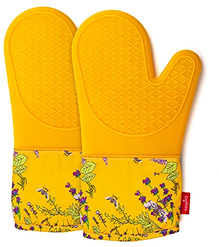 Chilgoza Silicone Oven Gloves Heat Resistant for Cooking BBQ Grilling Microwave Yellow