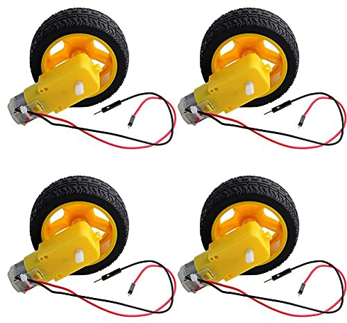 GUUZI Mini DC Elektro Getriebe Doppelwellengetriebe TT Motor Kunststoffreifen Reifen Rad DC 3-6V für Arduino 1:48 Intelligenter Autoroboter (4 Sets)
