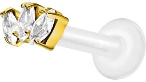 PIERCINGLINE PTFE Labret mit Innengewinde | TITAN AUFSATZ 3 Kristalltropfen | Piercing Lippe Nase Ohr Helix | Farb & Größenauswahl