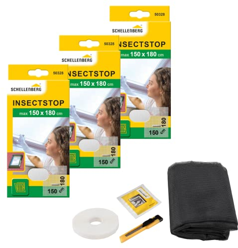 3er-Set Schellenberg Fliegengitter mit Reisverschluss, 150x180, weiß